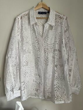 Susan Graver White Sheer Button-Up Shirt